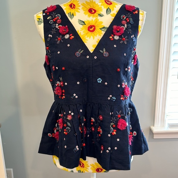 J.Crew Hand-embellished peplum top in cotton linen - Picture 3 of 15